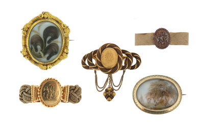 Five items of 19th century hair jewellery