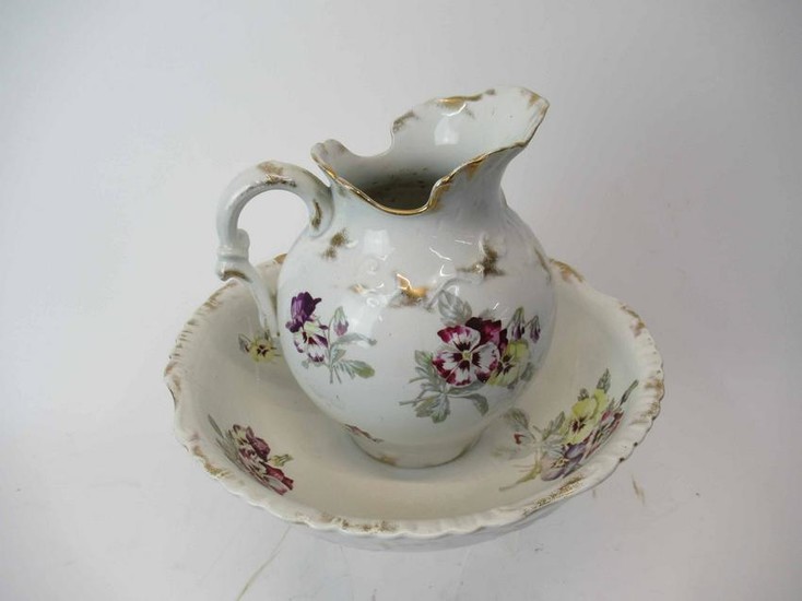 Floral Decorated Pitcher and Wash Bowl