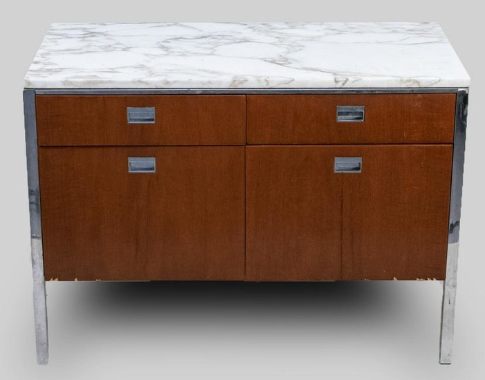 Florence Knoll Style Marble Top Side Cabinet
