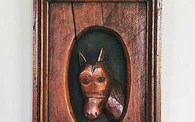 Framed Folky Horse Carving