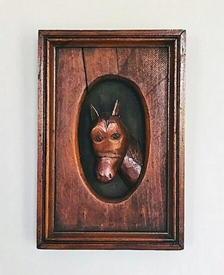 Framed Folky Horse Carving