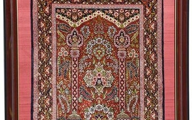 Framed Persian Silk Prayer Rug