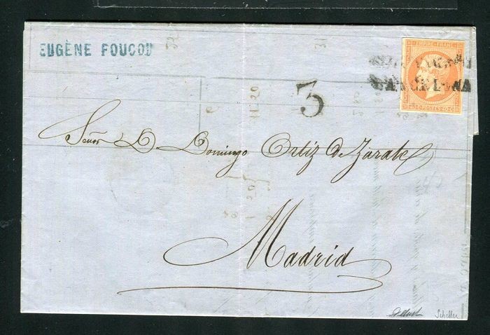 France 1862 - Rare letter from Marseille bound for Madrid with a No. 16 stamp - Stamped “Estrangero Barcelona”