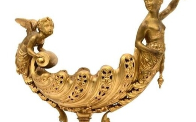 French Gilt Bronze & Rouge Marble Figural Centerpiece