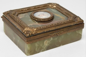 French Onyx & Ormolu Box With Miniature Portrait