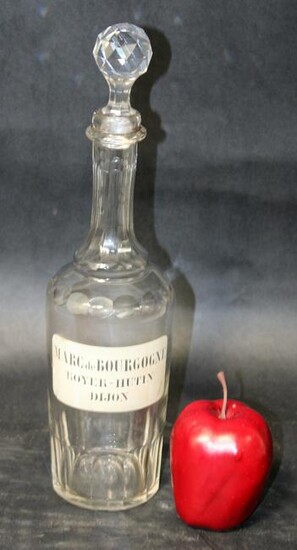 Antique French etched glass Marc de Bourgogne bottle