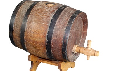 French miniature oak and iron banded wine barrel