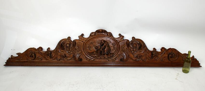 French relief carved crest in walnut
