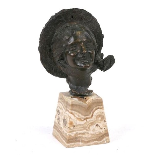 G Renta (?) Italian bronze model of a lady's head wearing a ...