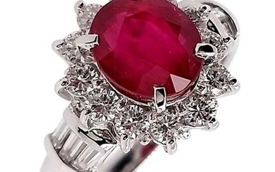 GIA - 2.39ct Natural Thai Ruby and 0.79ct Natural Diamonds - GIA Report - Platinum - Ring Ruby