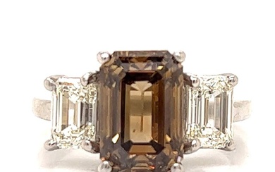 GIA Certified Natural Fancy Dark Yellowish Brown Emerald-cut Diamond Ring
