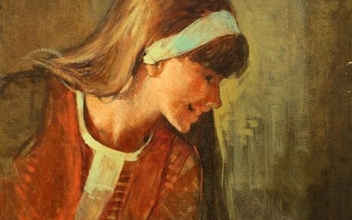 GIORDANO GIOVANETTI OIL ON CANVAS, YOUNG WOMAN