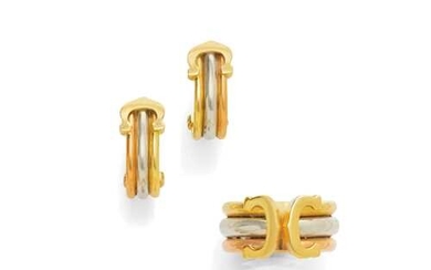 GOLD EARCLIPS WITH RING, BY CARTIER.