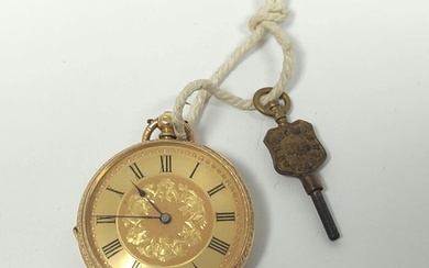 Geneva cylinder watch with engraved gold dial and o.f. case ...