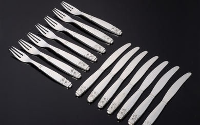 Georg Jensen, 'Rune', sterling silver fruit cutlery for 7 people (14)