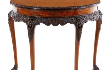 George II Style Carved and Burl Walnut Games Table