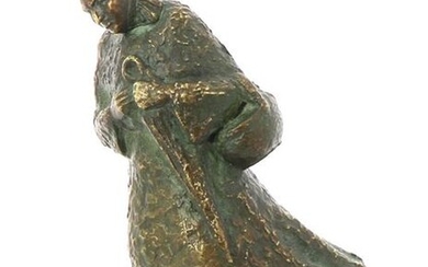 Georges Raoul GARREAU (1885-?) "Breton woman with her basket and umbrella", bronze, signed on the terrace, H 36 cm (damaged at the head of the Breton woman)