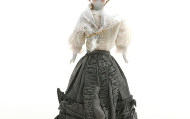 German China Head Doll with Molded Cafe au Lait Hair Style, Mid to Late 19th C.