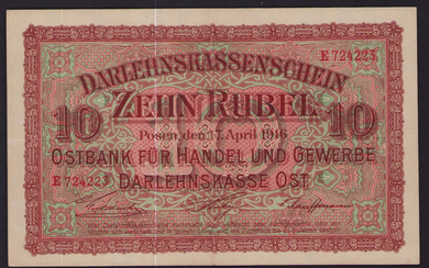 Germany, Posen - Darlehnskasse Ost 10 roubles 1916