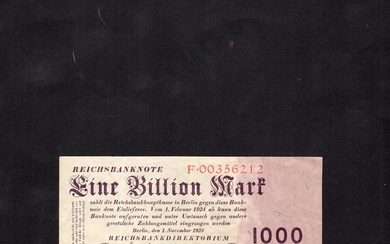 Germany. Weimar. Reichsbanknote. 1 Billion Mark. 1923 Tenth Issue. P-129. Good Very Fine.