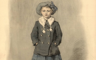 Gijswijt, Agnieta (1873-1962). (Full-lenght portrait of a young girl). Drawing,...