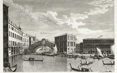 Giovan Battista Brustolon (Venezia, 1712 - 1796), Pons Rivoalti ad Occidentem, cum Aedibus Publicis utrique Lateri adjectis. 1763.
