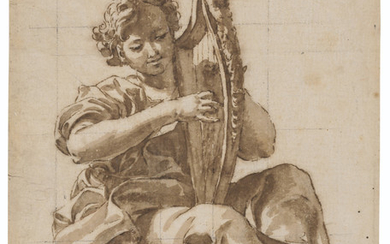 Giovanni Battista Gaulli, called il Baciccio (Genoa 1639-1709 Rome), An angel seated on a cloud, playing a harp