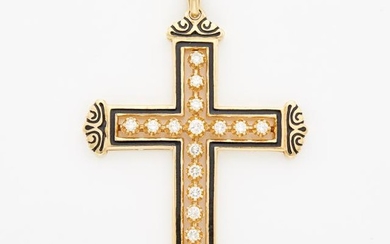 Gold, Diamond and Enamel Cross Pendant