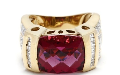 Gold, Pink Tourmaline, and Diamond Ring
