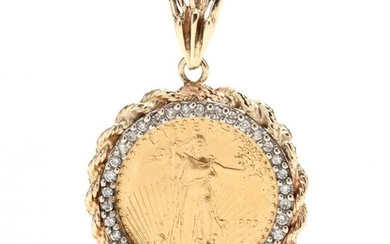 Gold and Diamond Coin Pendant