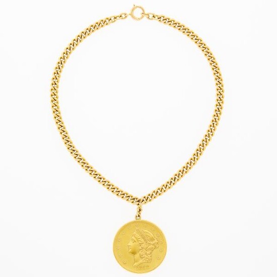 Gold and Gold Coin Pendant-Necklace