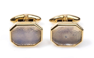 Gold cufflinks - by BVLGARI, 1960s18k yellow gold and moonstone. Stamped "BULGARI", "750". Front dimensions...