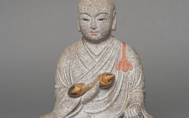 Granite figure of monk Kûkai 空海 - Granite - Japan - Shōwa period (1926-1989)