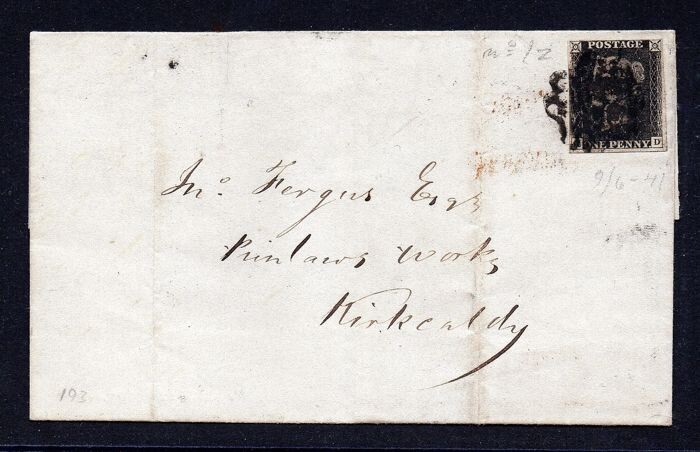 Great Britain 1840 - QV 1d Black Plate 5 Cover with Leeds Maltese Cross - Stanley Gibbons 2