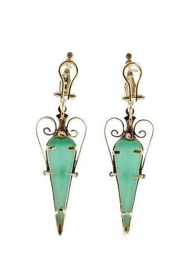 Green Agate Diamonds Rose Gold Amphora Earrings