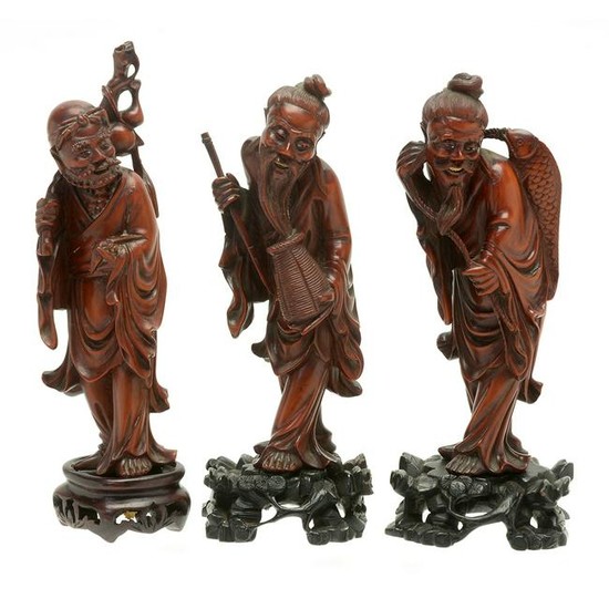 Group of Three Finely Carved Box with Base.