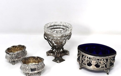 Grouping of antique silver salt cellars