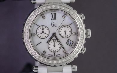 Guess Collection - 42 Diamonds White Ceramic Mother of Pearl Dial Chronograph GC Precious Collection Swiss Made- "NO RESERVE PRICE" I01500M1 - Women - BRAND NEW