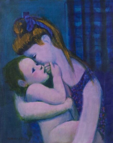 Gustav Likan "Mother and Child" oil on canvas.