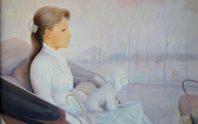 Guy Seradour (1922-2007) - Jeune-fille avec son petit chien