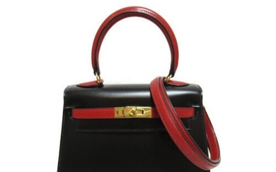 HERMES Mini Kelly Black Rouge series Shoulder Bag 2way Box Calf Leather used X