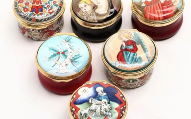 Halcyon Days Enamel Boxes Featuring Holiday and Iconography Designs