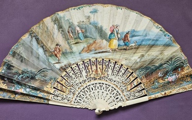 Hand fan - 18th century fan - bone and paper