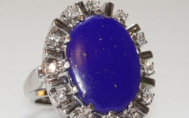 Handarbeit - 14 kt. White gold - Ring Lapis lazuli - 12 diamonds 0.36 ct. G / VS