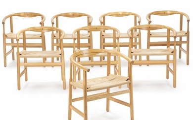 SOLD. Hans J. Wegner: “PP 201”. A set of eight armchairs with patinated ash frame. Backs with wengé inlays. Seats with woven paper cord (8) – Bruun Rasmussen Auctioneers of Fine Art