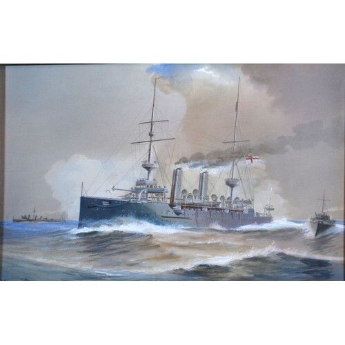 Harold Whitehead HMS Eclipse watercolour 18 x 28.5 cms