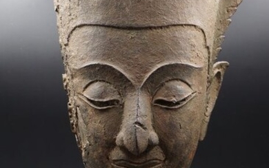 Head - Bronze - Buddha - A bronze head of a crowned buddha Sakyamuni - Thailand - Ayutthaya Period - 17Th Century
