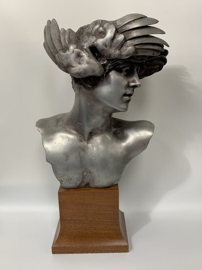 Head of Eros Sculpture on Wooden Base -Cast Aluminum