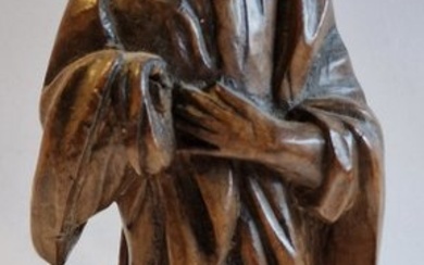 Heilige Petrus in hout zeldzame voorstelling met Haan afkomstig uit Belgisch Klooster - Sculpture, Heilige Petrus met Haan - 32 cm - Wood