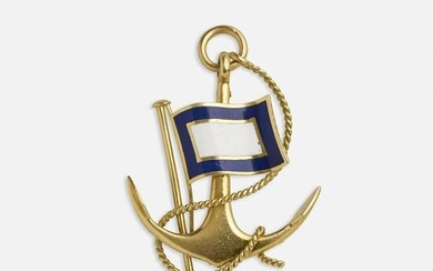 Hermes, Enamel and gold nautical brooch